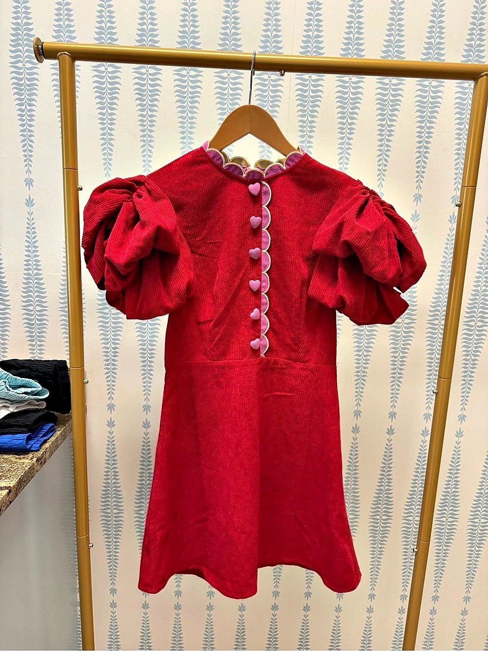 Celia B Valentine Corduroy Puff-Sleeve Dress Girls XS